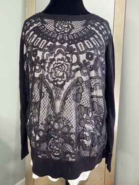 Simply Vera Women's Black Lace-Overlay Long-Sleeve Blouse